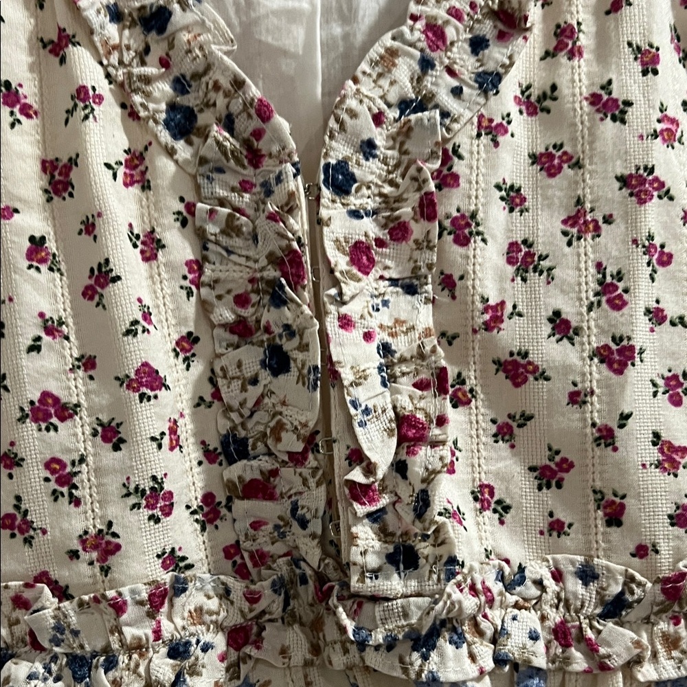 Sezane Floral Patchwork Mini Dress in Cream, Red & Blue - Picture 11 of 12